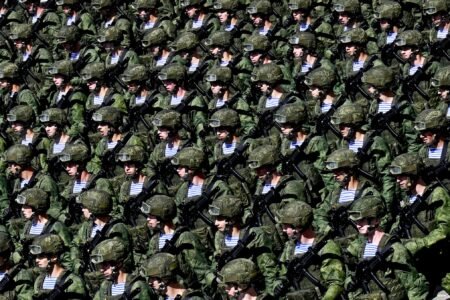 Российские солдаты на военном параде в Москве, Россия, 9 мая 2025 года. (Источник: Getty Images).