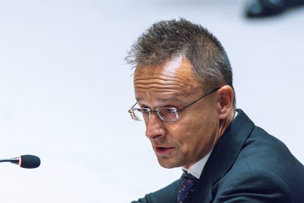 Глава МИД Венгрии Петер Сийярто выступает на заседании Совбеза ООН, июль 2024