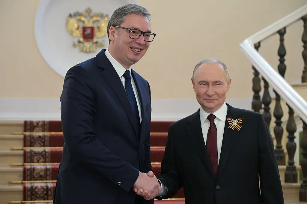 Владимир Путин и Александр Вучич на встрече в Москве, 9 мая 2025 года