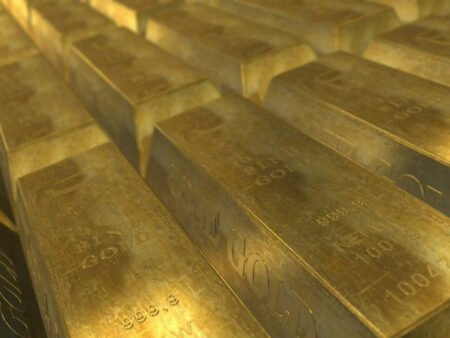 Золотые слитки в хранилище, иллюстрация