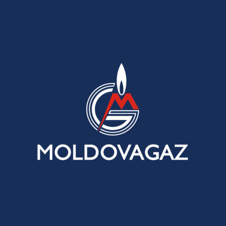 Логотип Moldovagaz на синем фоне с изображением пламени