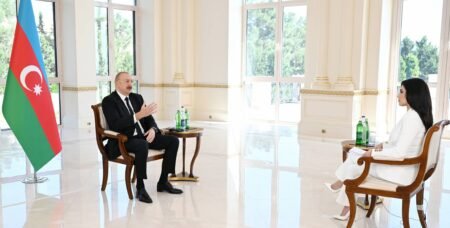 Президент Азербайджана Ильхам Алиев даёт интервью в Баку, август 2025