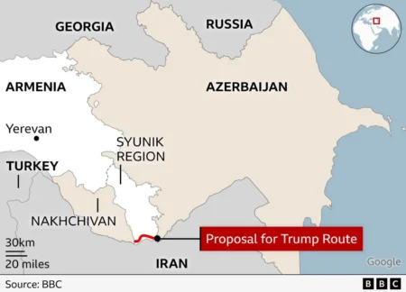 Карта «Трамп-маршрута» между Нахичеванью и Азербайджаном через Иран