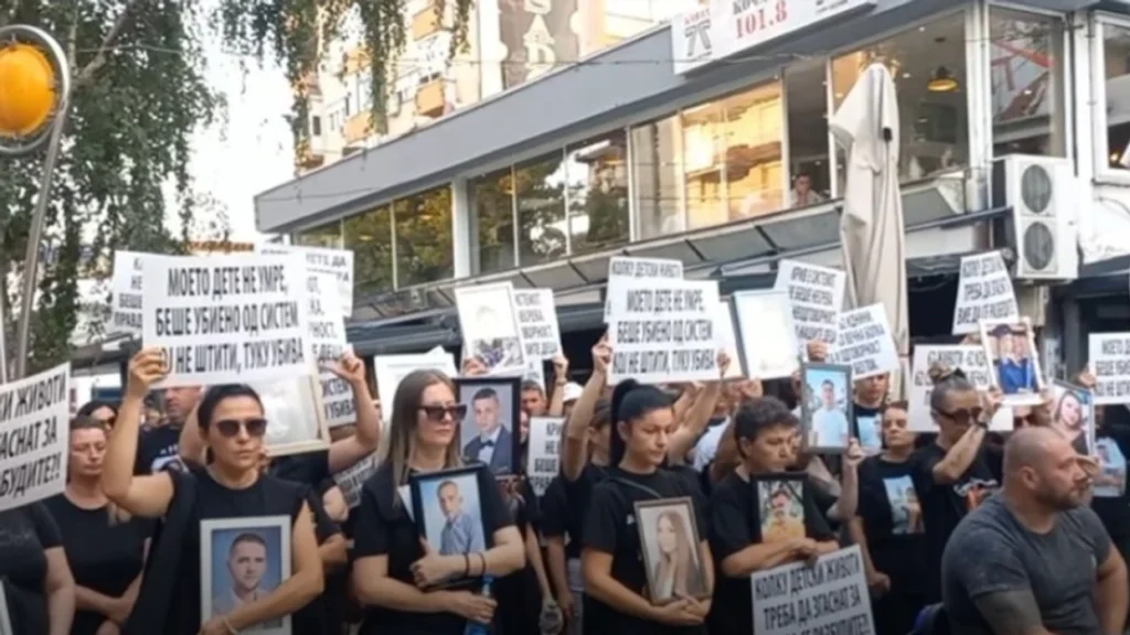 Протест родителей в Кочани, требующих справедливости за погибших детей в клубе Pulse