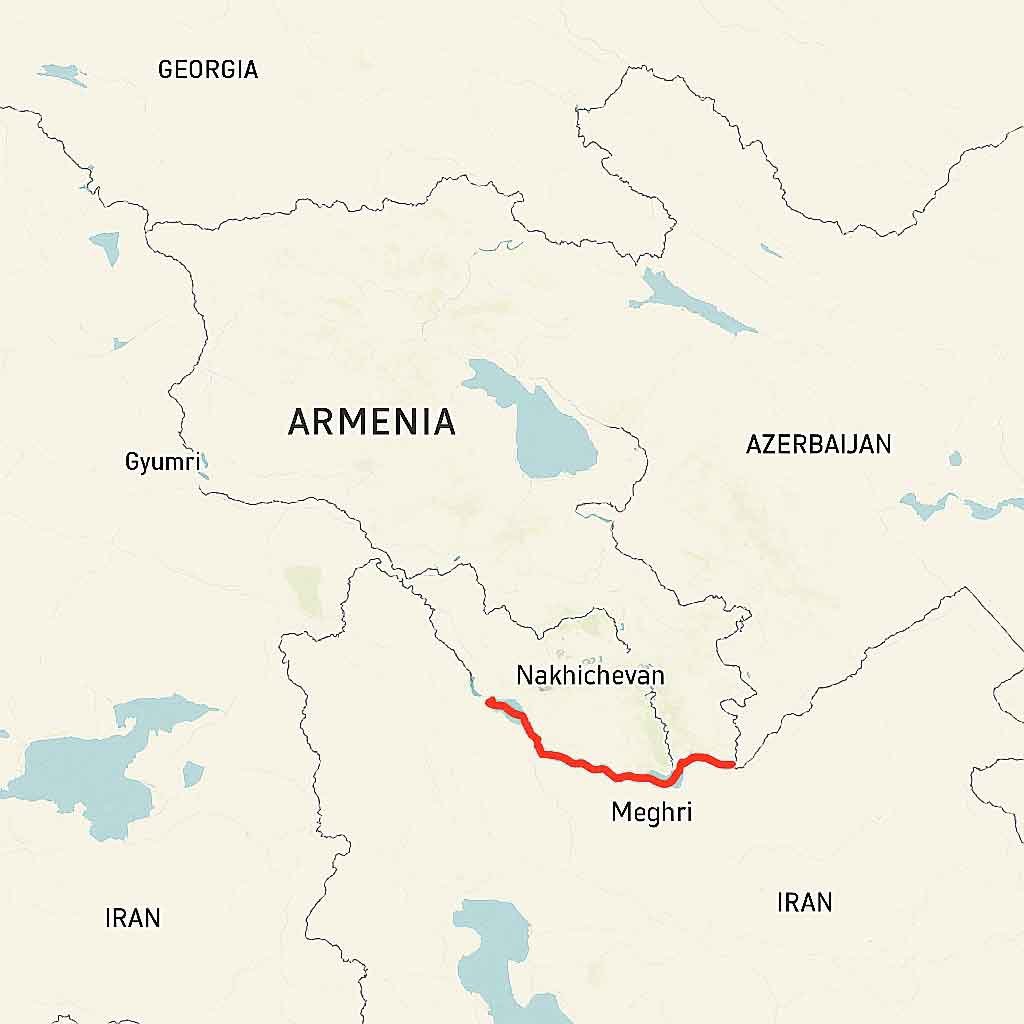 Секретная телеграмма 1920 года раскрывает планы Турции против Армении Карта Армении, Азербайджана, Грузии и Ирана с выделенным красным коридором между Нахичеванью и Мегри