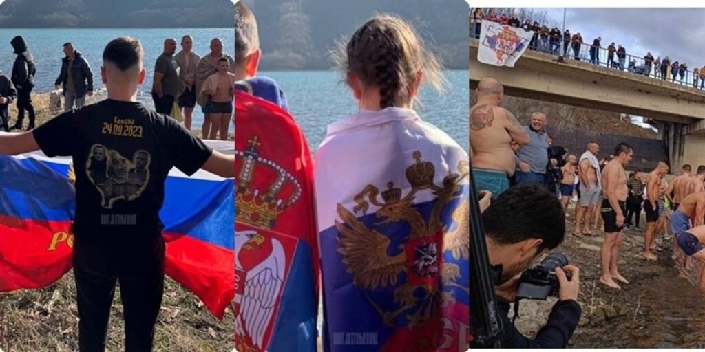 Богоявление Косово — православный праздник на озере Уйман с российскими флагами