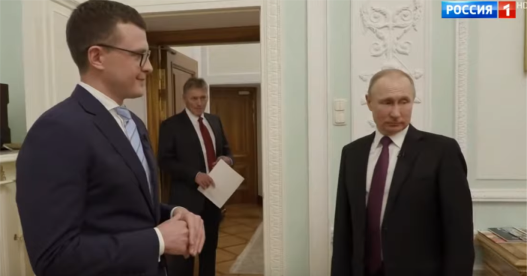 Телеведущий Павел Зарубин беседует с Владимиром Путиным в Кремле