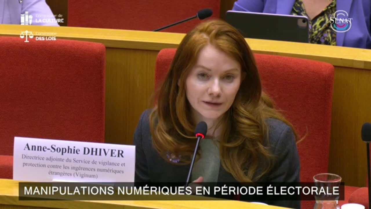 Anne-Sophie Dhiver, deputy director of Viginum, testifying at French Senate hearing on digital manipulation during electoral periods