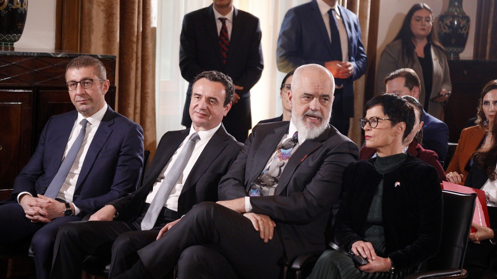 Balkan leaders seated at a diplomatic meeting, including PM Rama