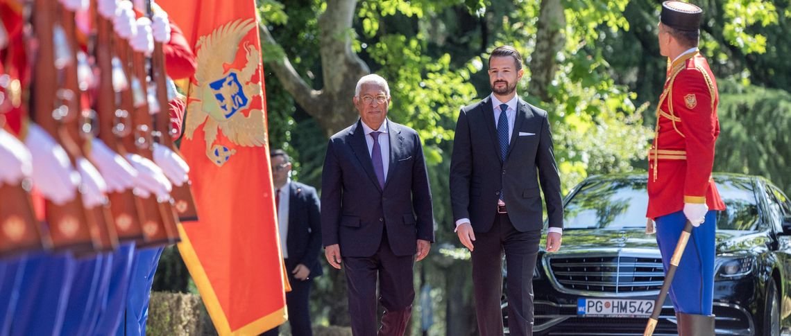 Montenegro official ceremony with Montenegrin flag and honor guard