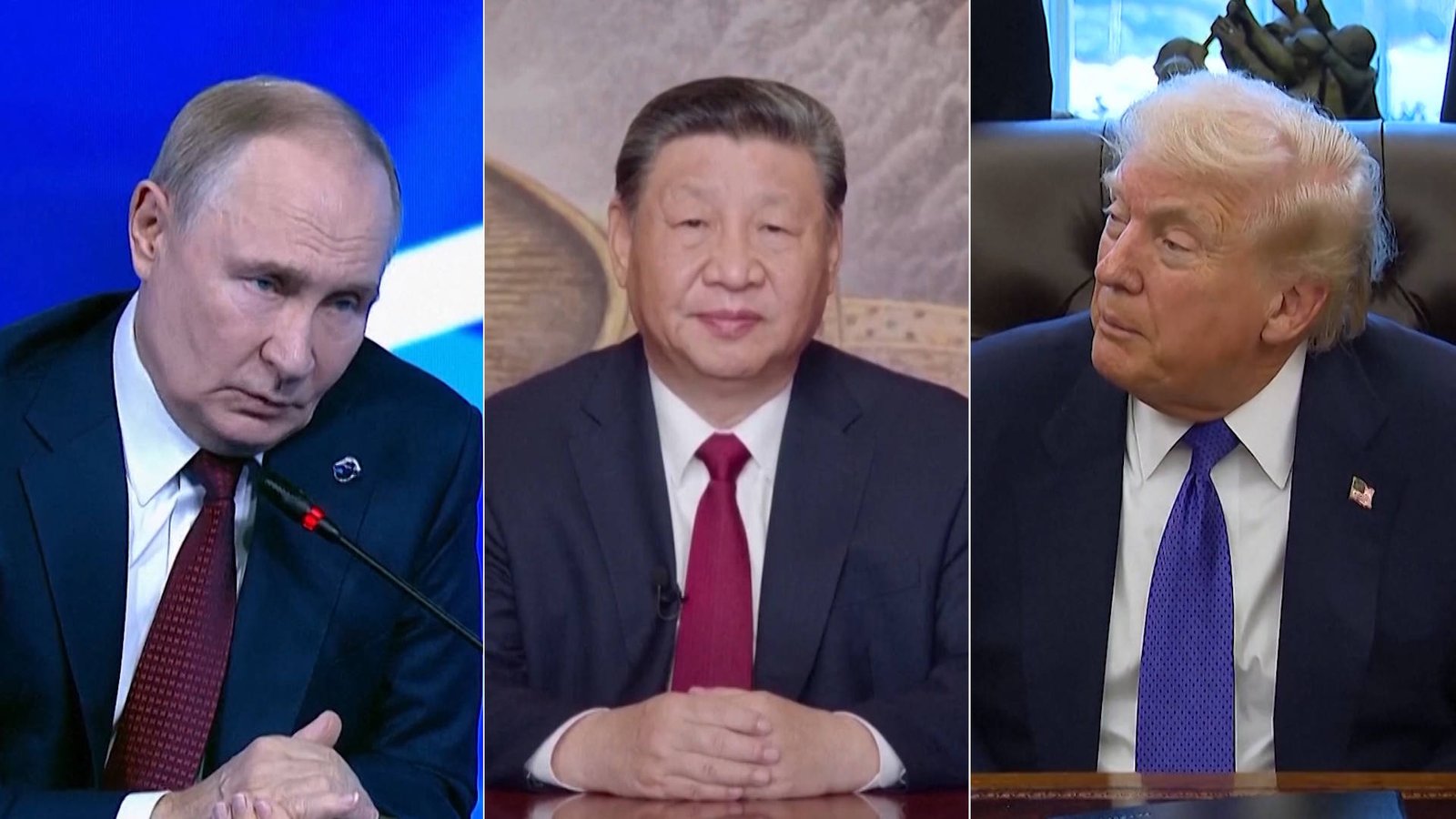 Владимир Путин, Си Цзиньпин и Дональд Трамп — лидеры, олицетворяющие современный авторитаризм по версии доклада Human Rights Watch. Фото: Democracy Now!