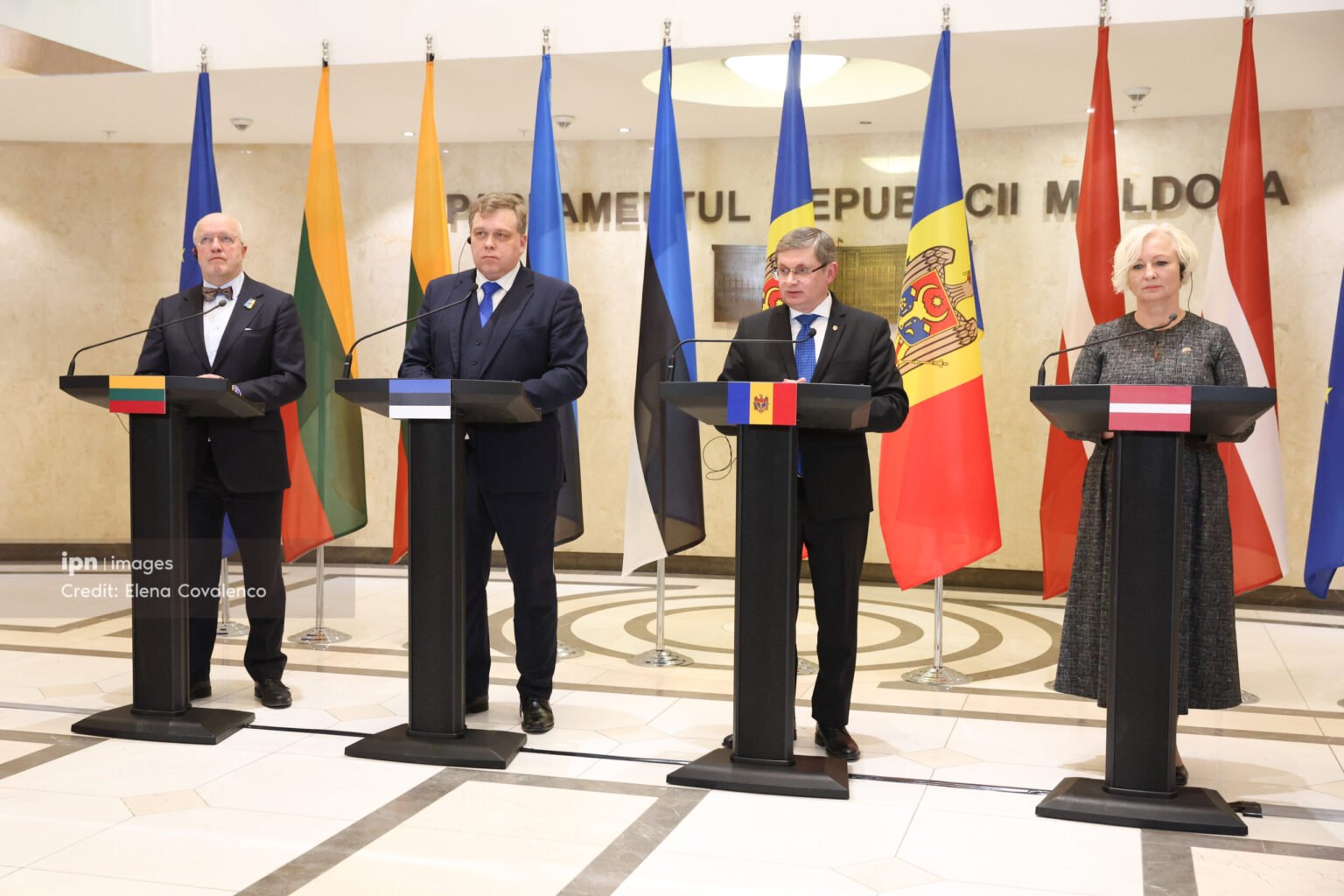 Спикеры парламентов Литвы, Эстонии, Молдовы и Латвии на пресс-конференции в Кишинёве