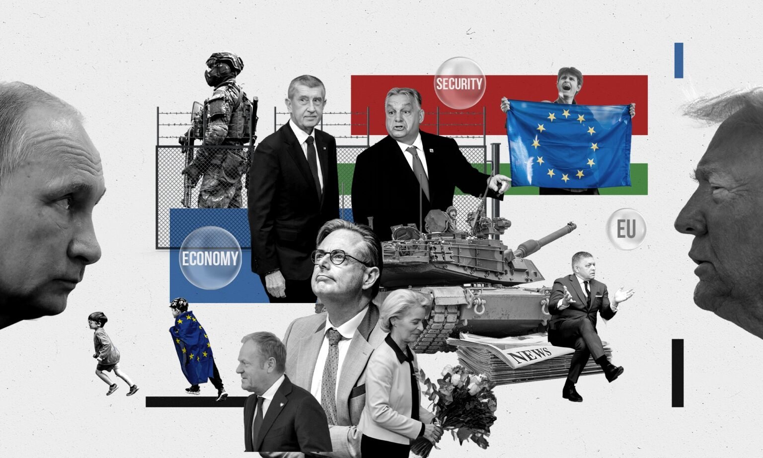 Балканы в тени правого радикализма: как Россия и местные элиты строят альянс ультранационалистов Коллаж с европейскими политиками, включая Путина, Орбана и других, с символикой ЕС, военными образами и венгерским флагом