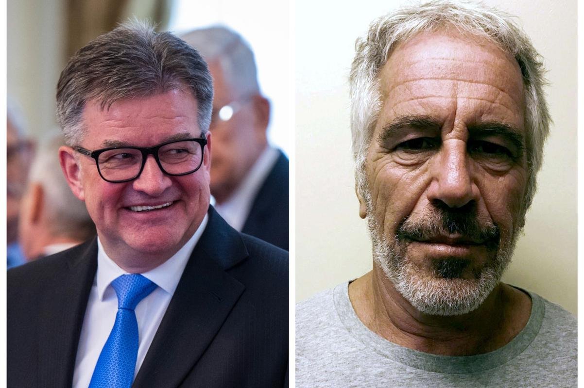 Портреты Мирослава Лайчака и Джеффри Эпштейна рядом друг с другом