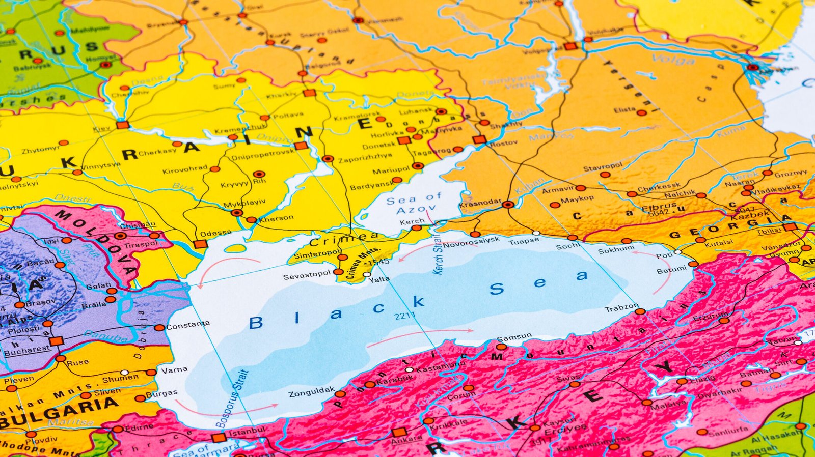 Карта Черноморского региона: Румыния, Украина, Молдова, Болгария и Турция