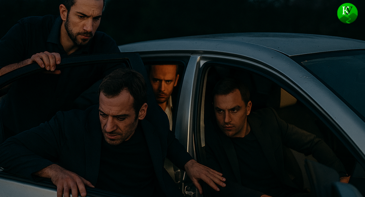 Мужчины в автомобиле — иллюстрация к материалу о преступной группировке, связанной с похищениями