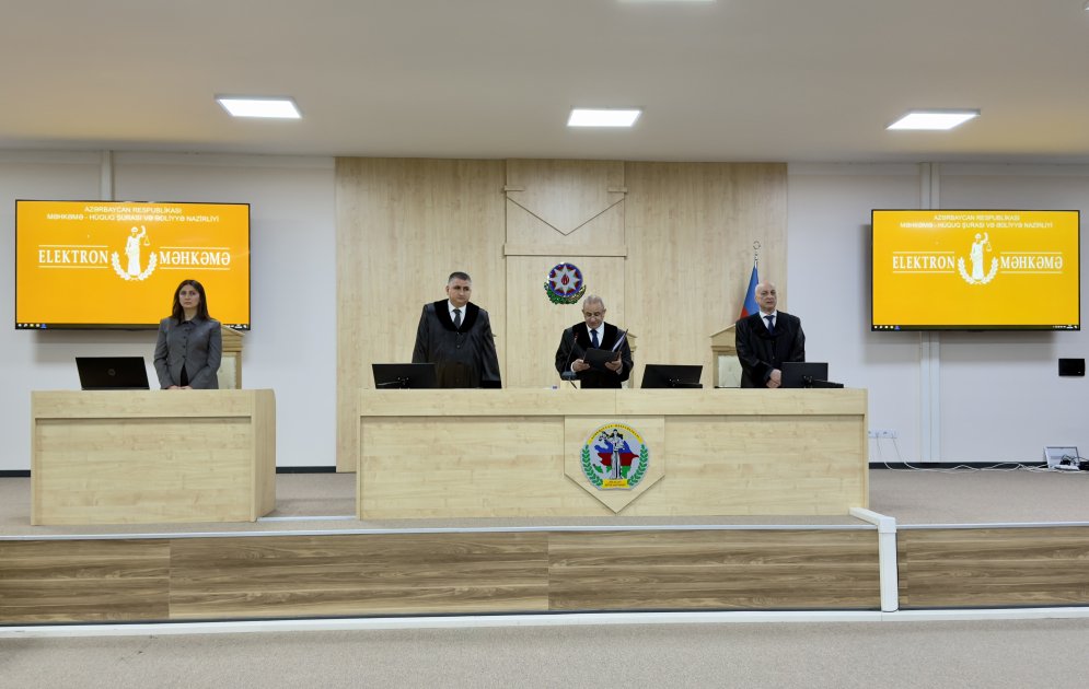 Judges' panel reading the verdict in Baku Military Court