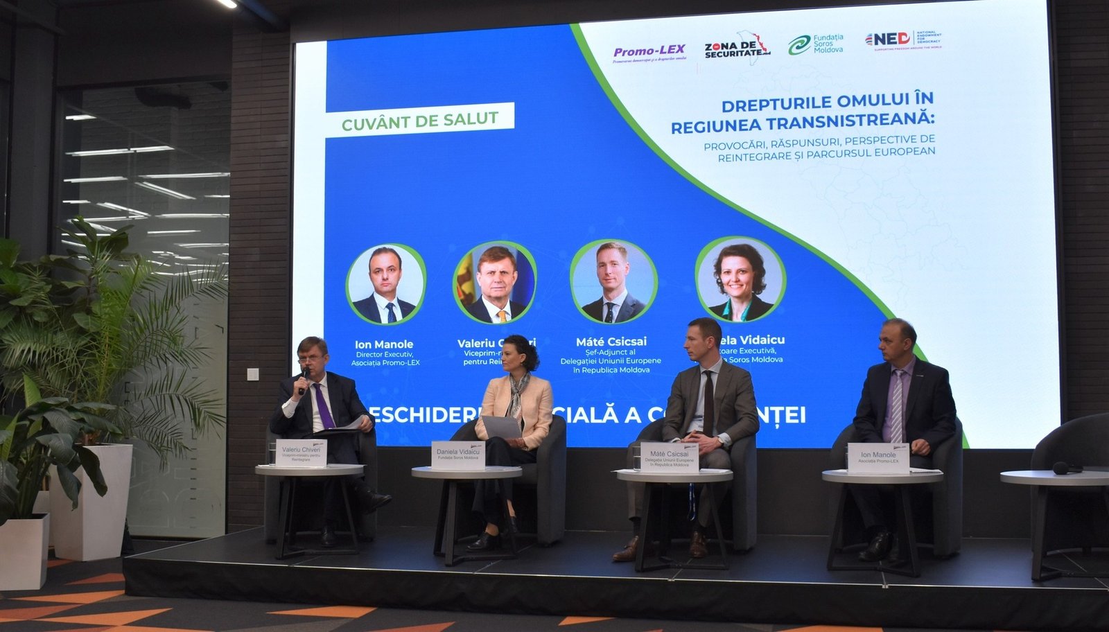 Панельная дискуссия о правах человека в Приднестровье с участием Валериу Кивери (вице-премьер по реинтеграции), представителя делегации ЕС и руководителей НКО на конференции Promo-LEX
