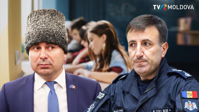 Фотоколлаж с Костюком и главой полиции на фоне школы