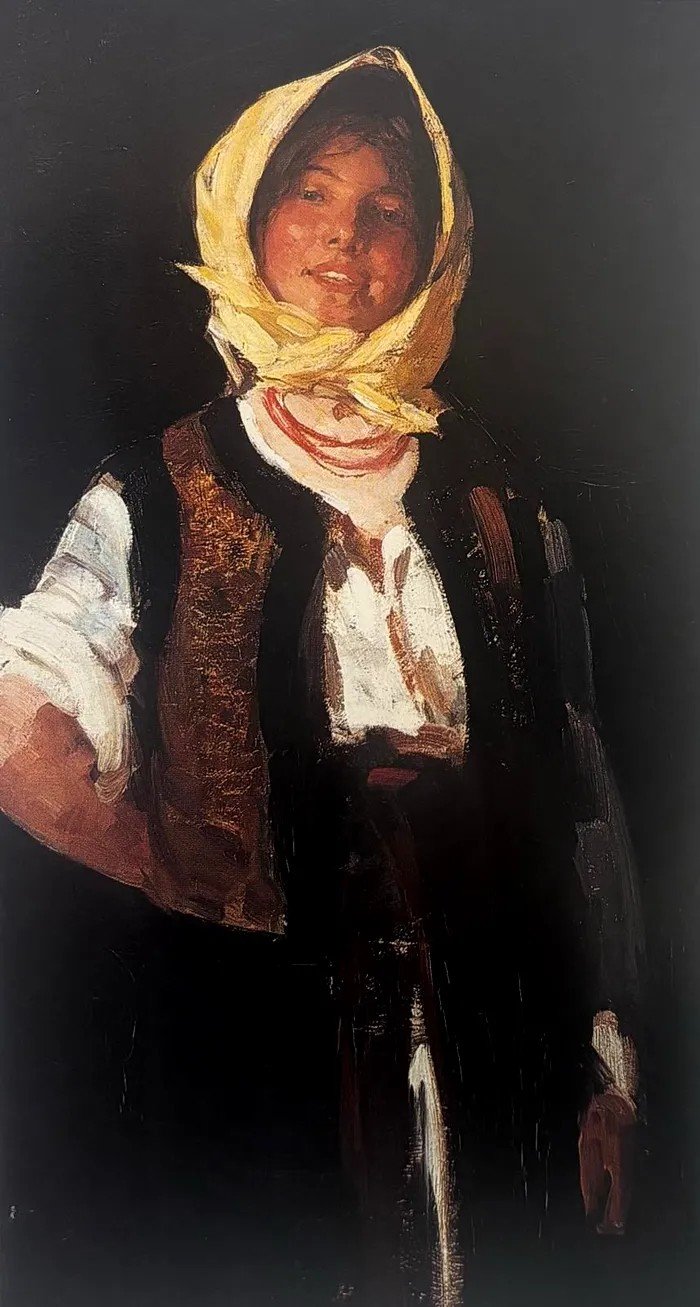 Картина Григореску — крестьянка в традиционном румынском костюме с жёлтым платком