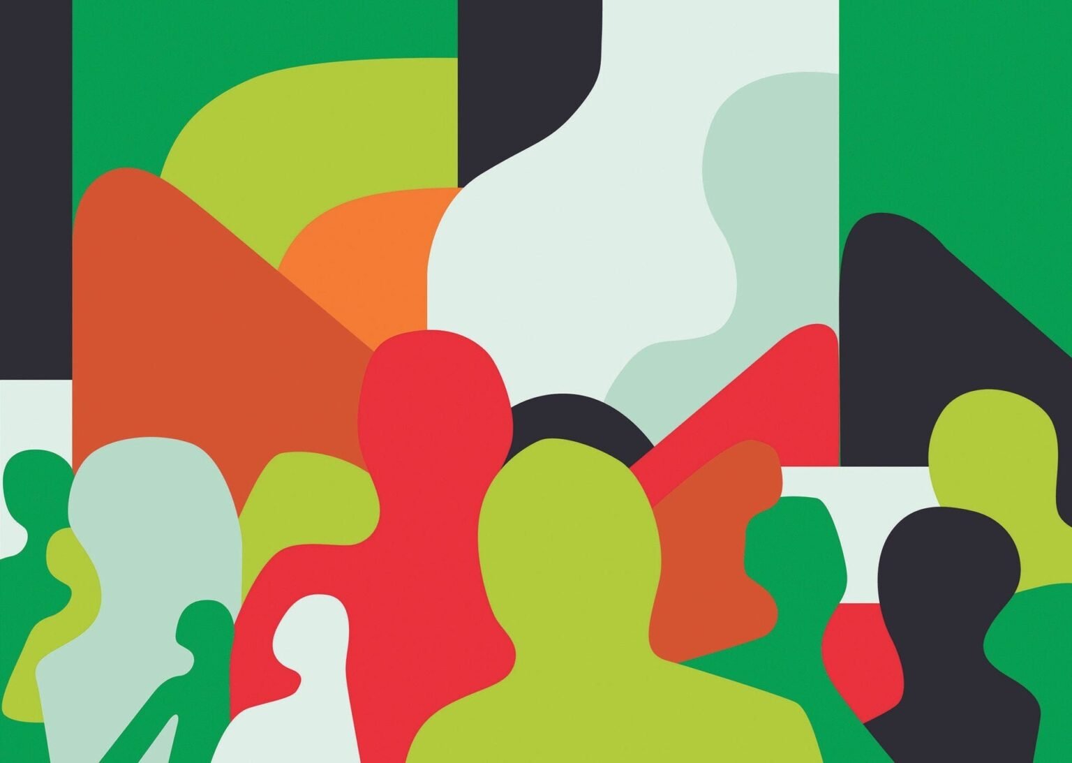 Инвестор из тени: диаспора впервые обогнала иностранные вложения в Румынию Абстрактная иллюстрация с разноцветными силуэтами людей, символизирующая миграционные процессы и движение населения