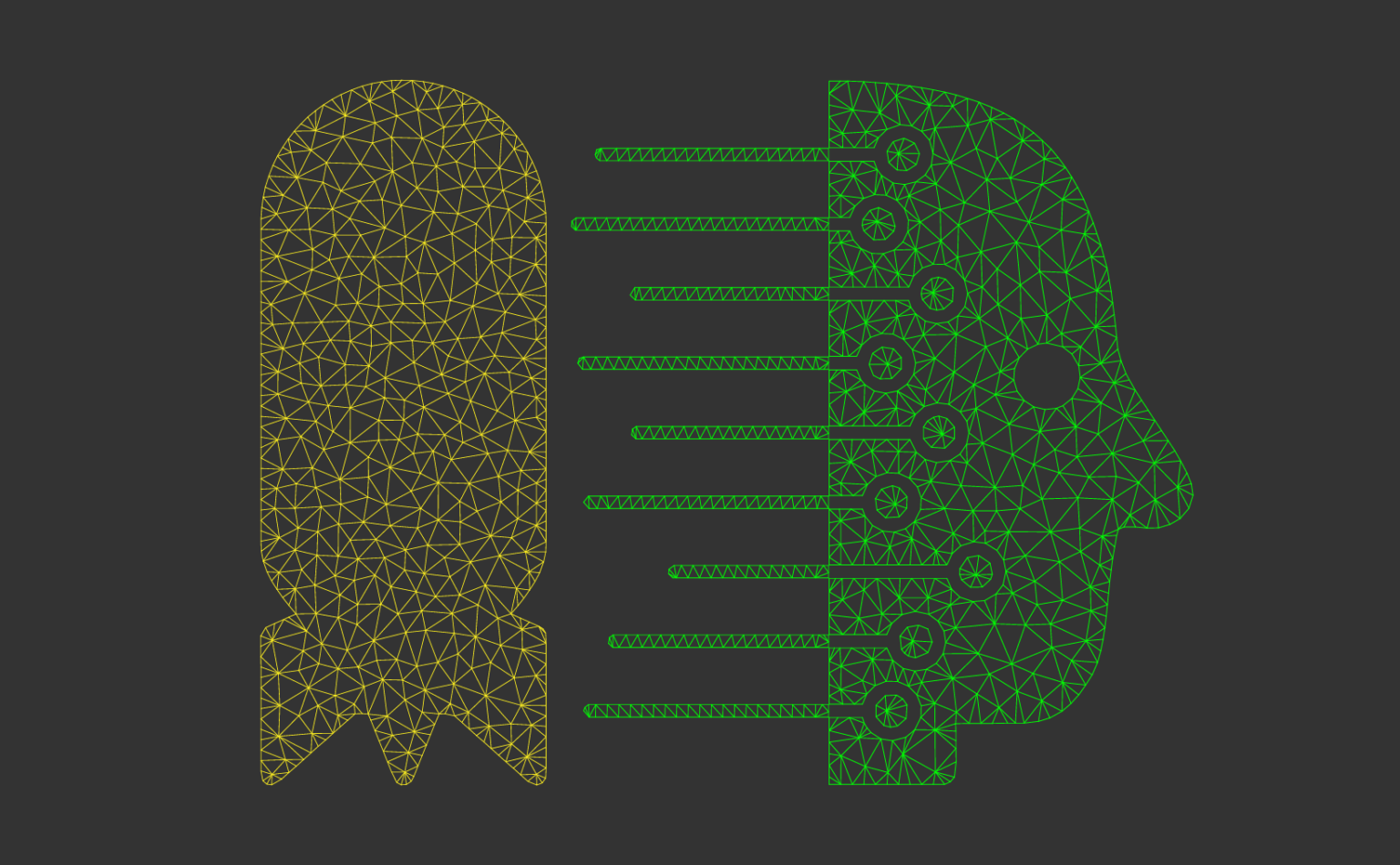 Учёный из Румынии: ИИ — это атомная бомба наших дней Каркасная иллюстрация бомбы и профиля человеческой головы символизирует сравнение искусственного интеллекта с атомным оружием