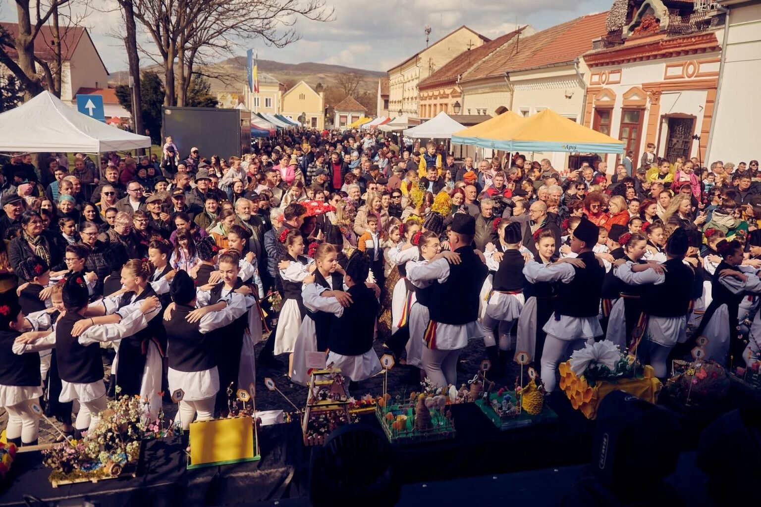 Праздник мёда в Блаже: торговля идёт, но пчёлы гибнут Панорамный вид на площадь Блажа во время «Праздника мёда» — на сцене фольклорный ансамбль, вокруг сотни людей и торговые палатки