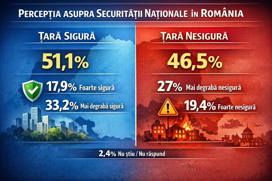 Инфографика INSCOP: восприятие национальной безопасности в Румынии — 51,1% считают страну безопасной, 46,5% — небезопасной