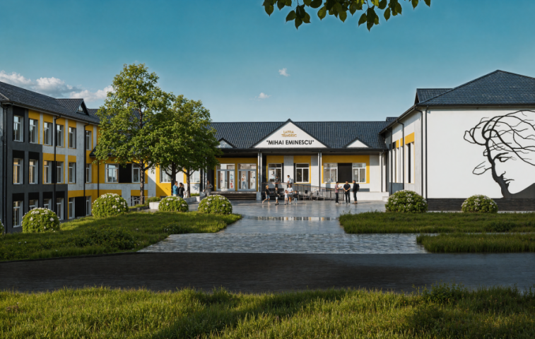 Визуализация проекта капитального ремонта Лицея имени Михая Эминеску в Чимишлии &mdash; вид на главный вход