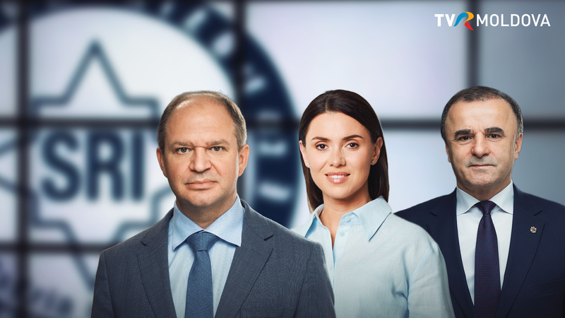 Графика TVR Moldova с изображением Иона Чебана, Натальи Морарь и Василия Тарлева на фоне логотипа румынской спецслужбы SRI