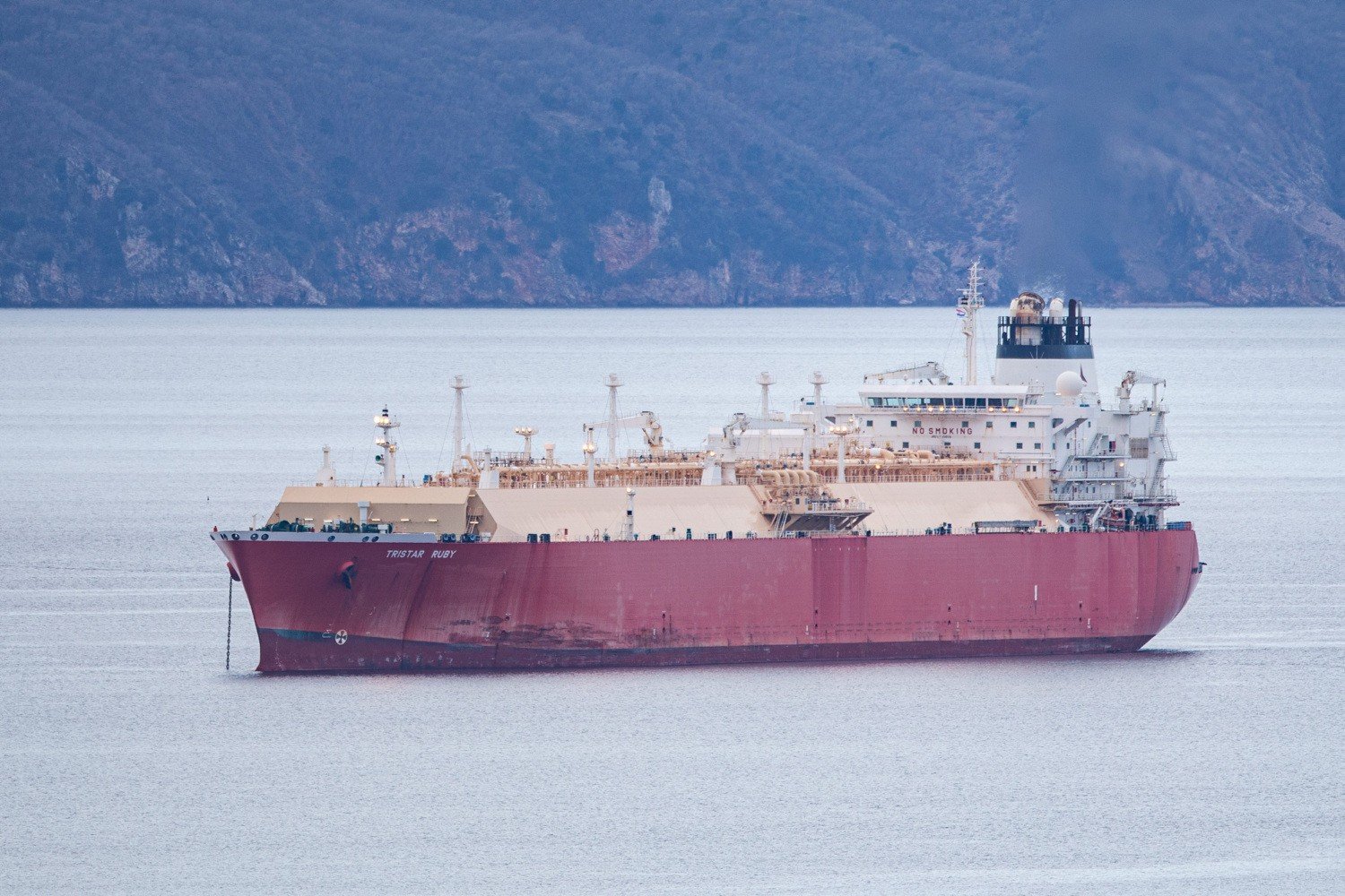 СПГ-танкер Tristar Ruby на якоре у побережья, символизирует застрявшие в регионе суда. Фото: Dnevno.hr