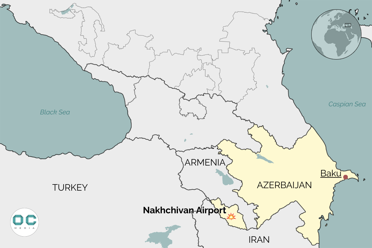 Map showing Nakhchivan Airport location in Azerbaijan exclave near Iran border. Фото: OC Media