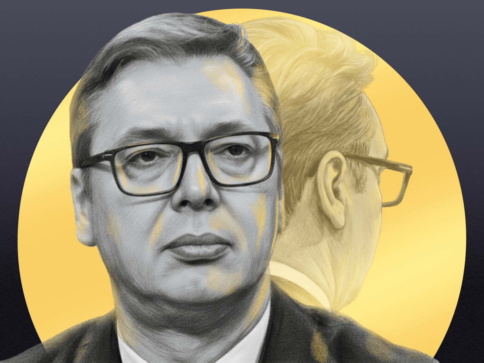 Artistic portrait of Aleksandar Vučić with golden halo effect