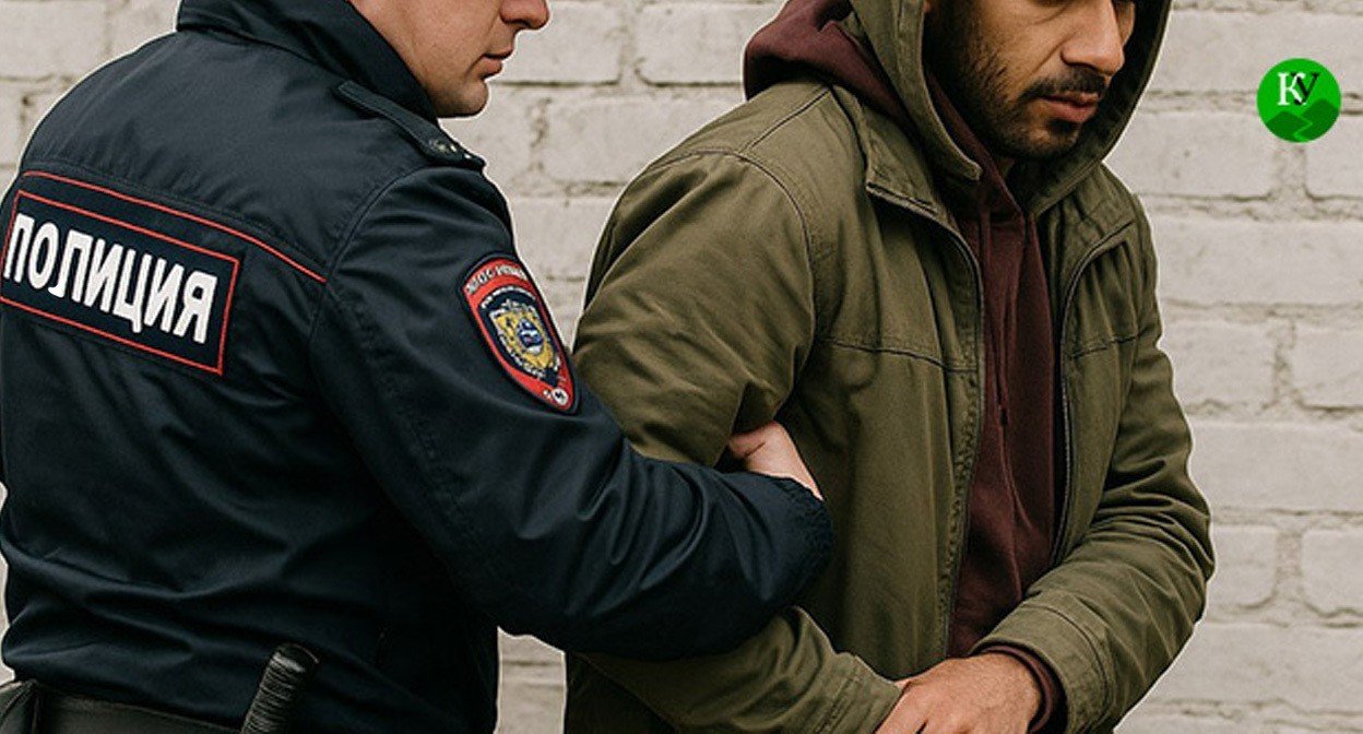 Российский полицейский задерживает мужчину — символ преследований и репрессий на Кавказе
