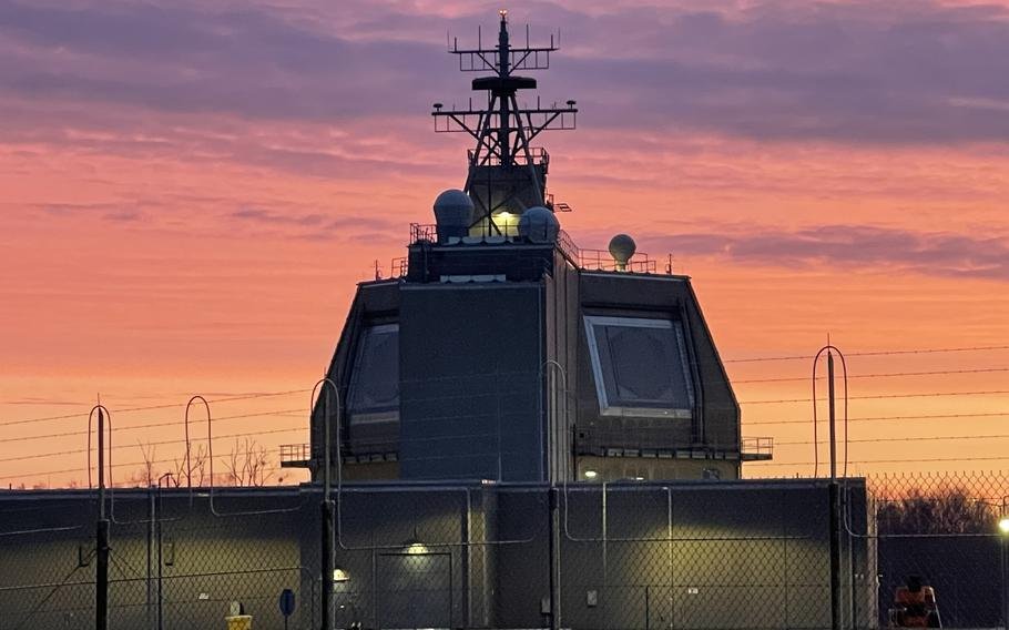 Aegis Ashore missile defense installation at sunset