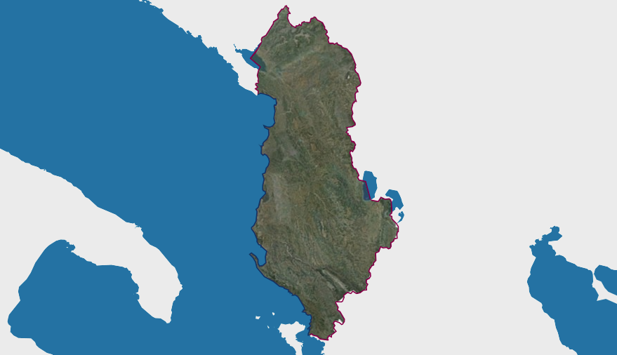 Аэрофотоснимок территории Албании в контексте Балканского региона