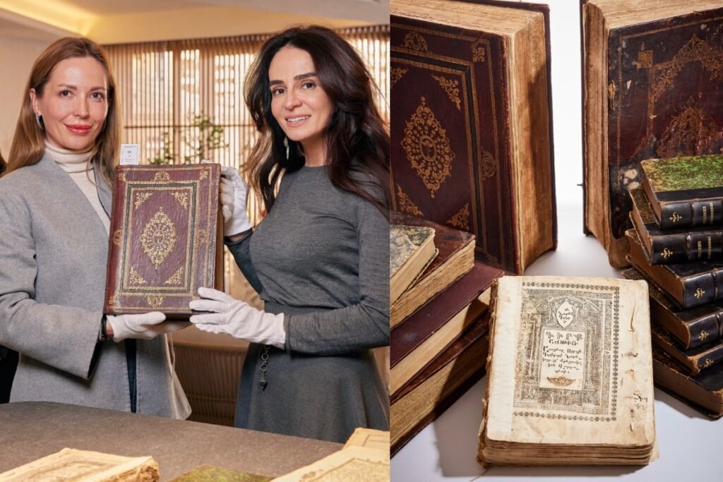 Рукописи парижской книжной лавки вернулись в Армению Две женщины представляют редкую армянскую рукопись в фонде «Керон» на фоне антикварных книг из коллекции Самуэляна