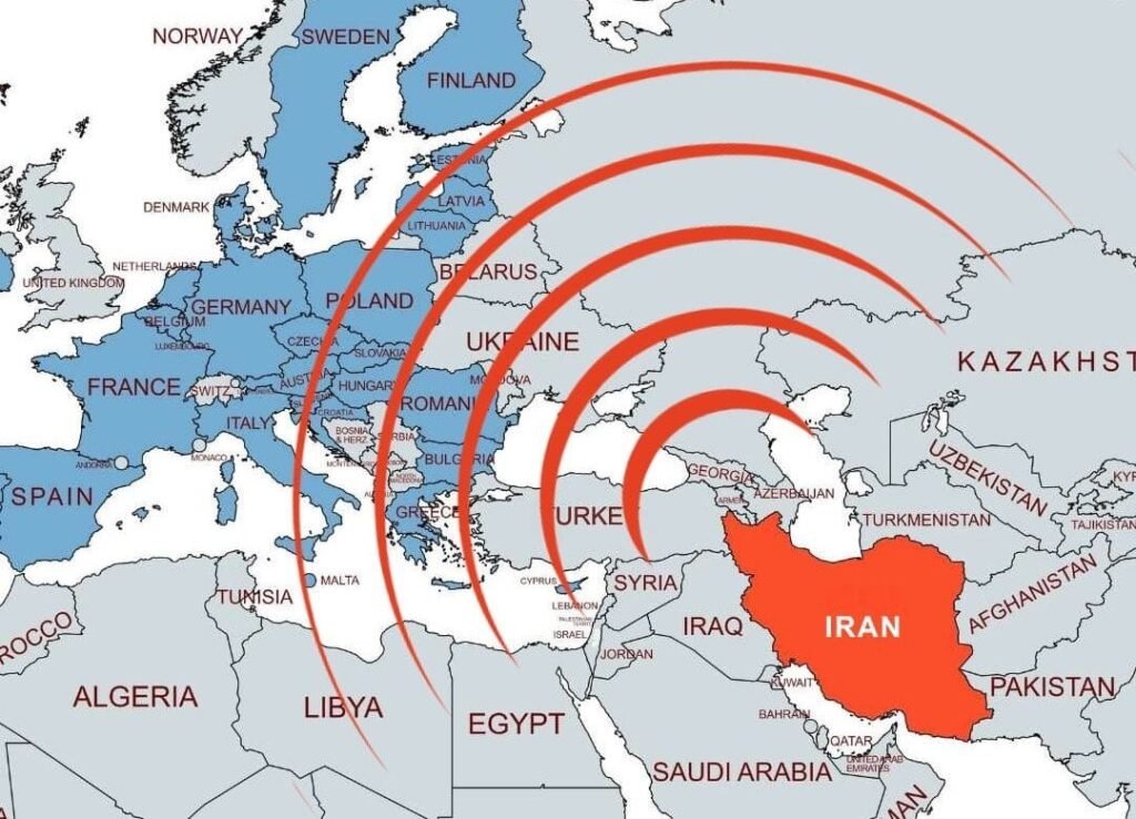 Map showing Iranian ballistic missile range reaching Europe, including the Balkans. Фото: Unknown