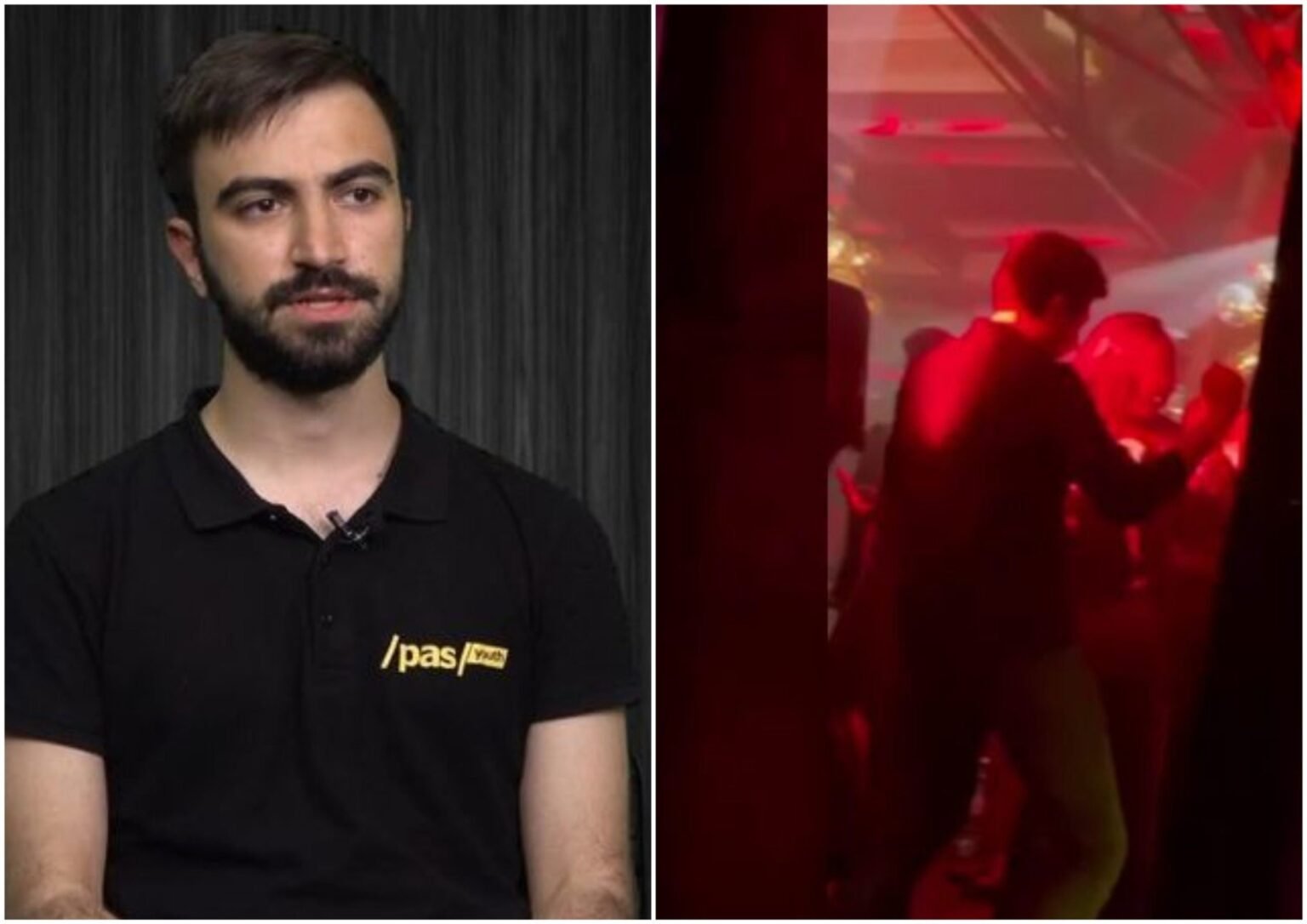 Split image: PAS deputy Eugeniu Sinchevici in official portrait alongside nightclub footage of Radu Marian dancing. Фото: ZIUA.md