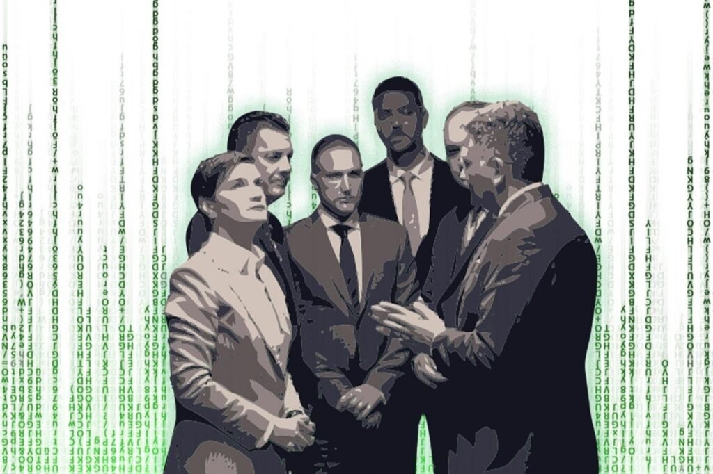 «Умное государство» Сербии: между цифровым рывком и искусственным разумом Иллюстрация к концепции «умного государства» — силуэты чиновников на фоне цифрового кода, символизирующего проникновение искусственного интеллекта в государственное управление Сербии