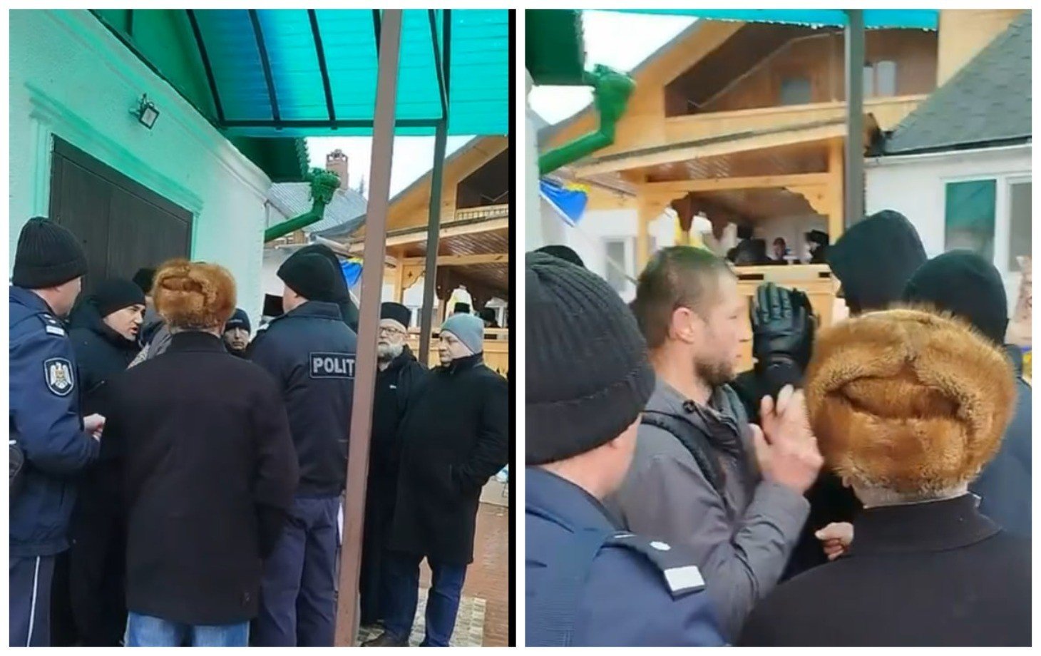 Полиция у церкви в селе Деренеу во время конфликта между прихожанами и священником, назначенным Митрополией Молдовы