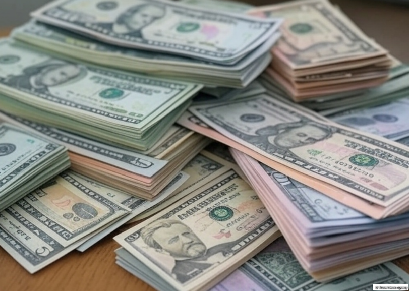 Пачки долларовых купюр на столе — иллюстрация к теме финансирования инфраструктуры Азербайджана