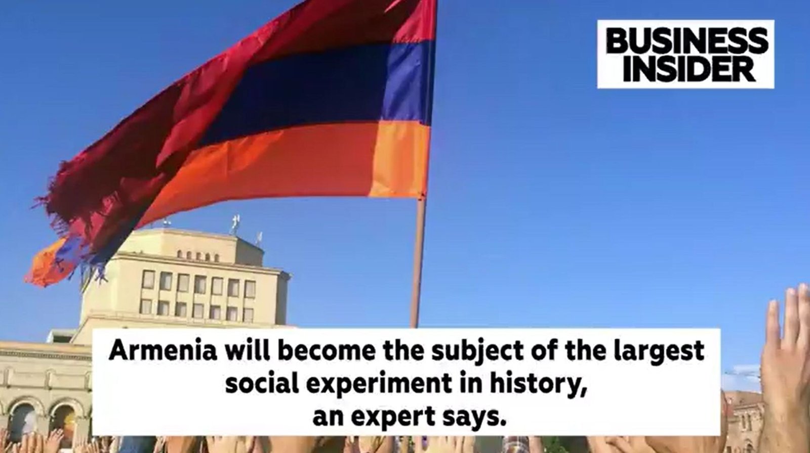 Кадр из фейкового видео сети «Матрёшка» с поддельным брендингом Business Insider об Армении как «крупнейшем социальном эксперименте». Фото: The Insider