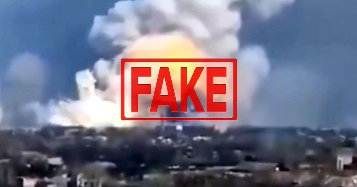 Скриншот фейкового видео взрыва в Иране с красной печатью FAKE. Фото: CP24/AFP