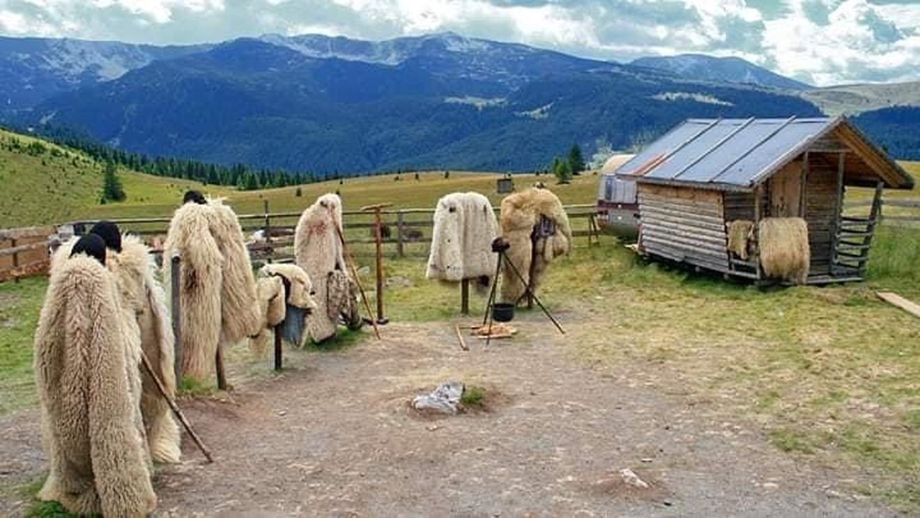 Традиционная овечья стоянка в горах Румынии