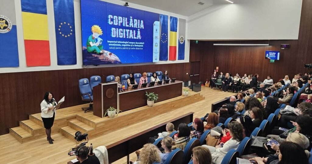 Дети и телефон без присмотра: тревожные цифры из Румынии Конференция «Copilăria Digitală» в Бихоре: зал полон родителей и педагогов, обсуждающих влияние технологий на развитие детей