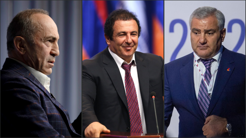 Триптих портретов трёх ключевых оппозиционных лидеров Армении на фоне государственной символики