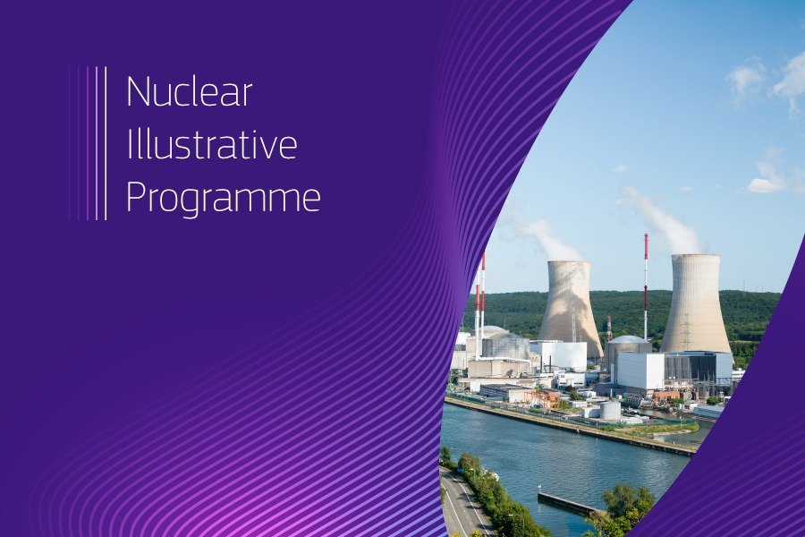 Промо-графика программы Nuclear Illustrative Programme (PINC) Европейской комиссии с изображением атомной электростанции