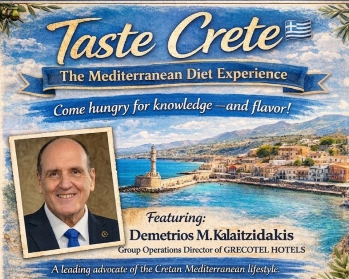 Афиша программы Taste Crete с участием Деметриоса Калайцидакиса, операционного директора Grecotel Hotels