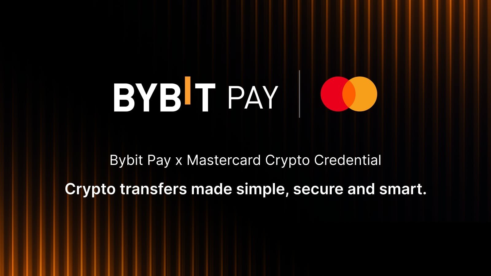Промо-баннер партнёрства Bybit Pay и Mastercard Crypto Credential для упрощения криптопереводов